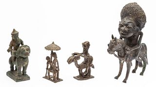 Group of African Bronze Riders and Seated Figure
