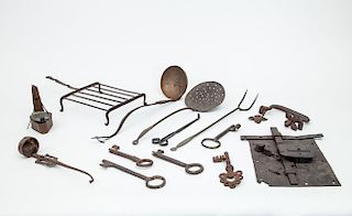 GROUP OF WROUGHT-IRON AND OTHER METAL ARTICLES