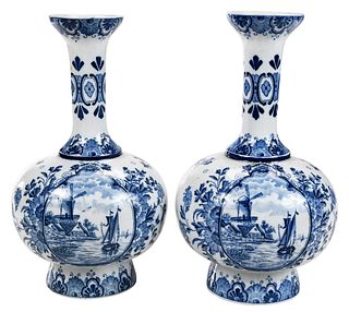 Two Delft Blue and White Bottle Vases