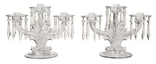 Pair of Glass Three Light Candelabra with Prisms