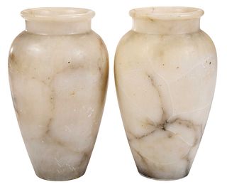 Pair of Variegated Alabaster Urns