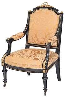 Alexander Roux Signed Bronze Mounted and Ebonized Armchair