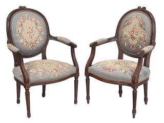 Pair of Louis XVI Style Needlework Upholstered Armchair