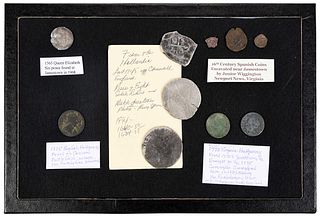 Ten Colonial Era Coins in Shadowbox, Many Excavated 