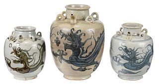 Three Chinese Blue and White Pottery Jars