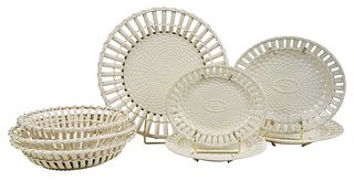Eight Pieces English Creamware Basketweave Tableware