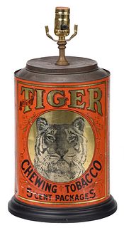 Tiger Chewing Tobacco Canister Mounted as a Lamp