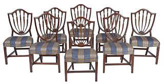 Set of Eight Federal Carved Mahogany Shield Back Dining Chairs