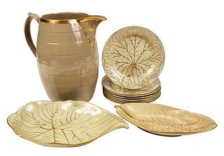Ten Wedgwood Drabware Leaf Plates and One Pitcher