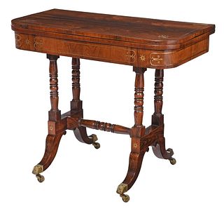 Fine Regency Figured Rosewood and Brass Inlaid Games Table