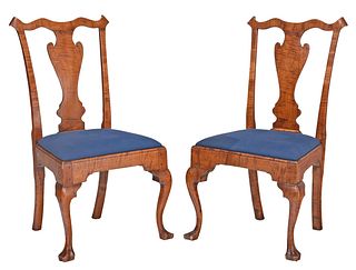 Pair of Philadelphia Chippendale Tiger Maple Side Chairs