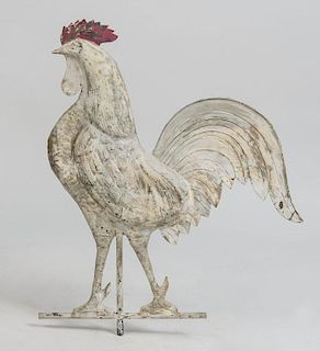 AMERICAN WHITE PAINTED HOLLOW-CAST ROOSTER-FORM WEATHERVANE