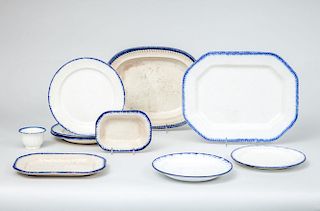 GROUP OF TEN ENGLISH BLUE-TIPPED PEARLWARE ARTICLES