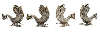 Set of Four  Silver Egyptian Fish Caviar Holders