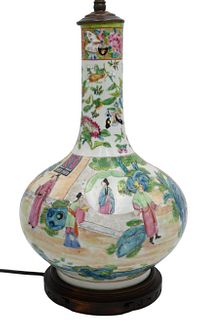 Chinese Export Porcelain Mandarin Palette Bottle Vase Fitted as a Table Lamp
