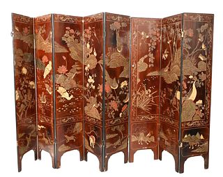 Eight Panel Chinese Lacquer Screen