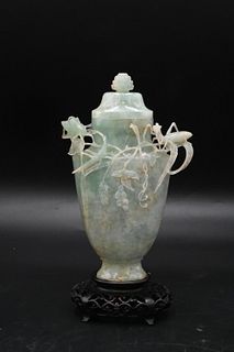 Chinese Green Jade Covered Urn or Vase