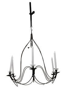 Large French Iron Hanging Chandelier