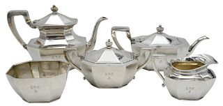 Black Starr and Frost Five Piece Sterling Silver Tea and Coffee Set