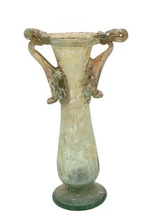 Late Roman Glass Two-Handled Footed Flask