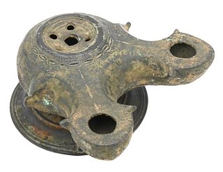 Byzantine Bronze Two-Spouted Oil Lamp