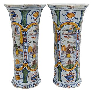 Pair of Polychrome Delft Vases