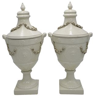 Pair of Continental Ivory Glazed Urns