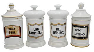 Group of Four Porcelain Apothecary Jars