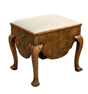 George III Walnut Commode Stool with Upholstery Lift Top