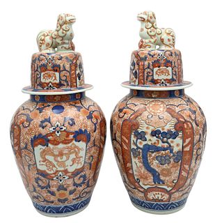 Pair of Imari Porcelain Covered Jars