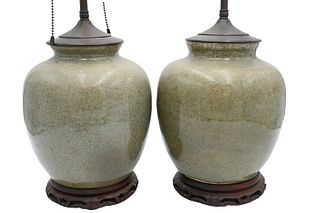Pair of Mutin Crackle Glazed Vases