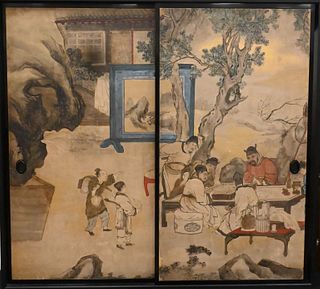 Large Double Chinese Painted Panels