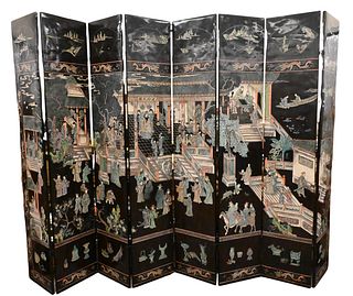 Tall Eight Panel Chinese Figural Screen