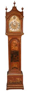 George III Red Chinoiserie Decorative Tall Clock