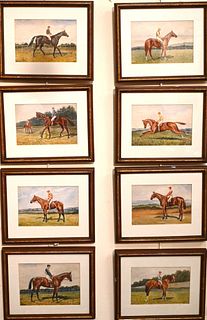 Group of Eight Watercolors of Jockeys and Horses