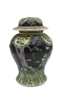Chinese Famille Noire Porcelain Covered Jar 
