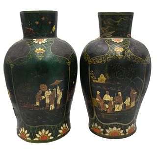 Pair of Large Berlin Green Faience Vases