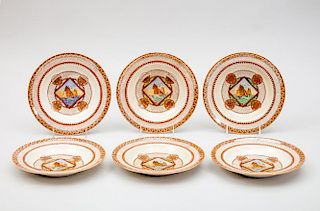 WILLIAM BROWNFIELD & SONS, SIX TRANSFERWARE SOUP PLATES