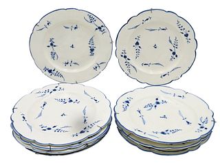 Set of Ten French 18th Century Chantilly Blue Dinner Plates