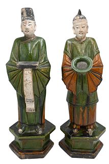 Pair of Chinese Glazed Pottery Figures