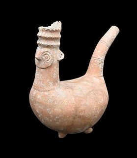 Iranian Pottery Human-Headed Bird-Form Spouted Vessel