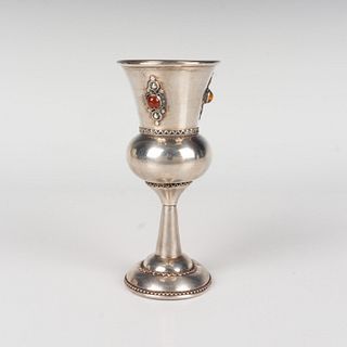 Sterling Silver Kiddush Cup with Semi-Precious Stones
