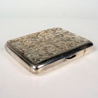 Sterling Silver Cigarette Case, Leaves and Scroll Motif