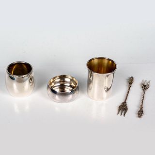 5pc Vintage Sterling Silver Condiments Cups and Forks