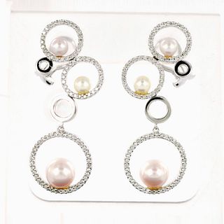 14K White Gold Diamonds and Pearls Earrings