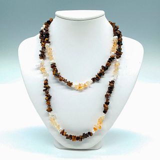 Tiger's Eye with Faux Pearl and Crystal Necklace