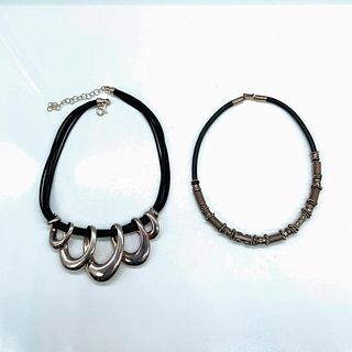 2pc Sterling Silver and Black Cord Necklaces