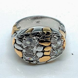 Unique Two-Tone Metal and Clear Crystal Ring