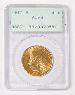 1912-S U.S. Indian Head Ten Dollar Gold Coin, Slab