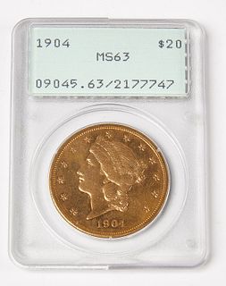 1904 U.S. Liberty Twenty Dollar Gold Coin, Slabbed